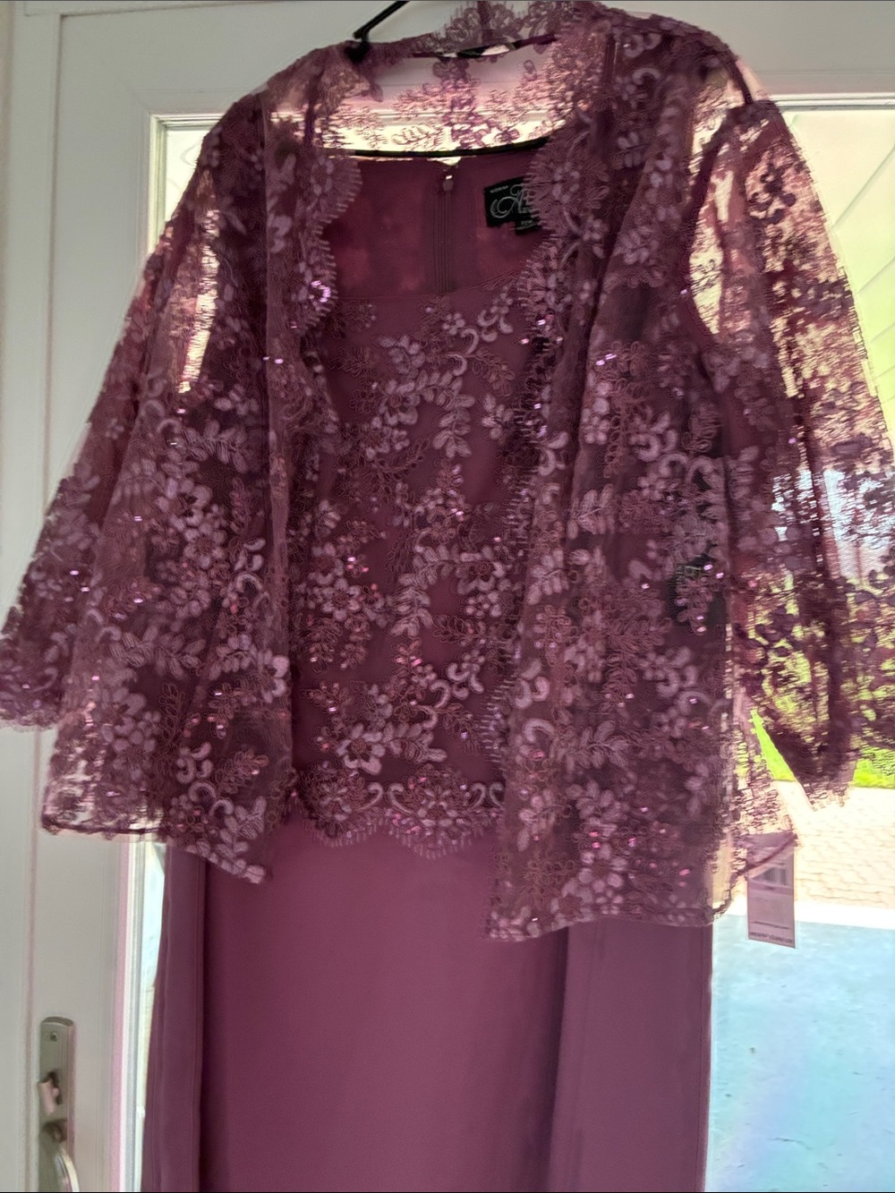 Alex Evenings Burgundy Lace Overlay Evening Dress
